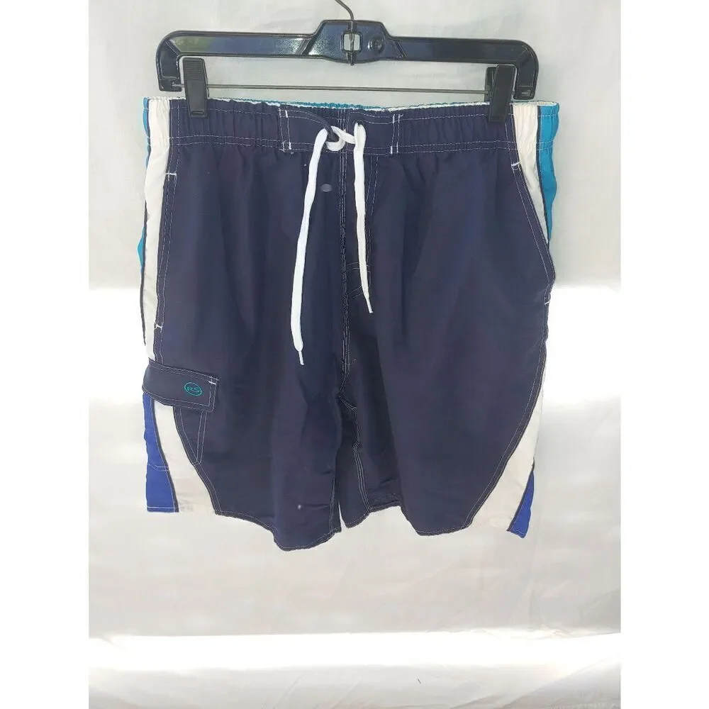 RS Surf Mens Size Large Navy Multicolor Mesh Lined Swim Trunks.